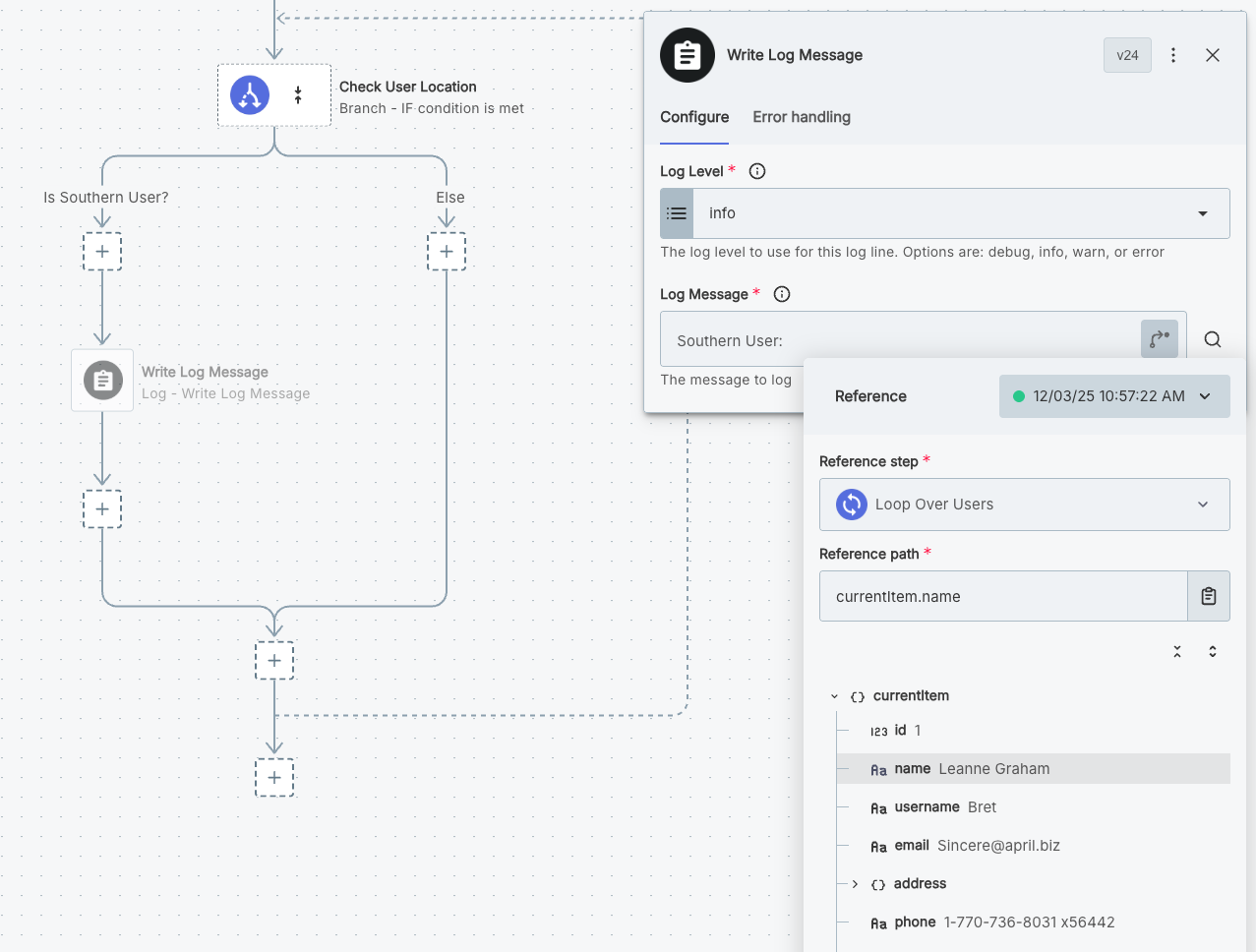 Configure log step