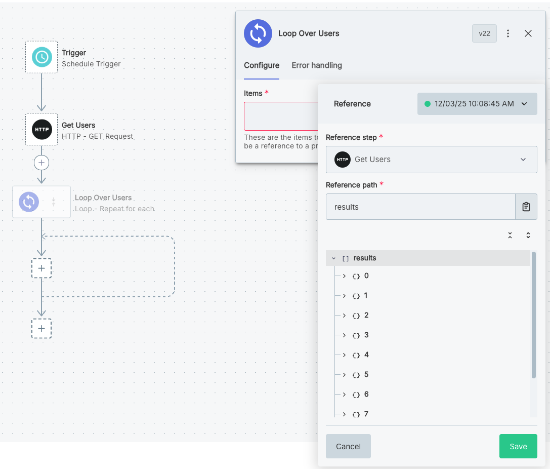 Configure loop step